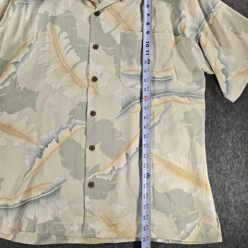 Tommy Bahama Floral Shirt Mens L Tan Silk Leaf Print Camp Short Sleeve Button Up - Picture 4 of 5